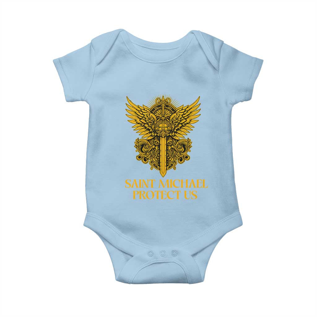 Vintage Catholic Saint Michael Protect Us Baby Onesie Religious Gift TS12 Light Blue Print Your Wear