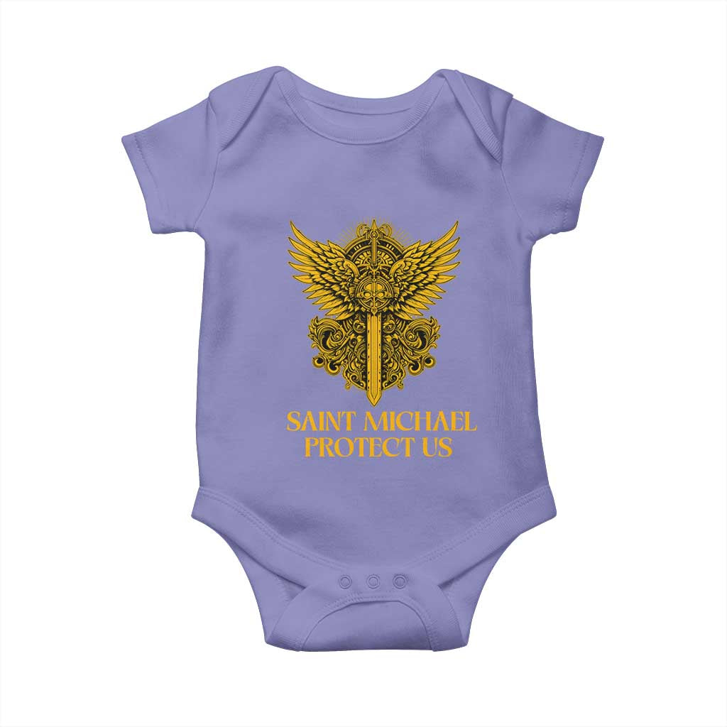 Vintage Catholic Saint Michael Protect Us Baby Onesie Religious Gift TS12 Violet Print Your Wear
