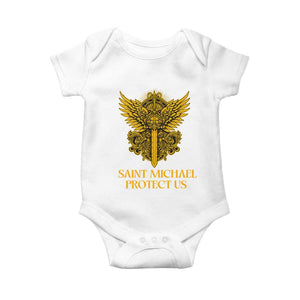Vintage Catholic Saint Michael Protect Us Baby Onesie Religious Gift TS12 White Print Your Wear