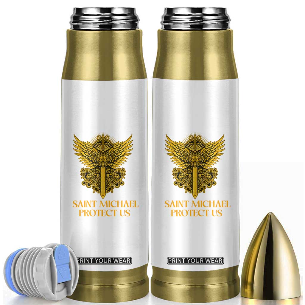 Vintage Catholic Saint Michael Protect Us Bullet Tumbler Religious Gift TS12 White Print Your Wear