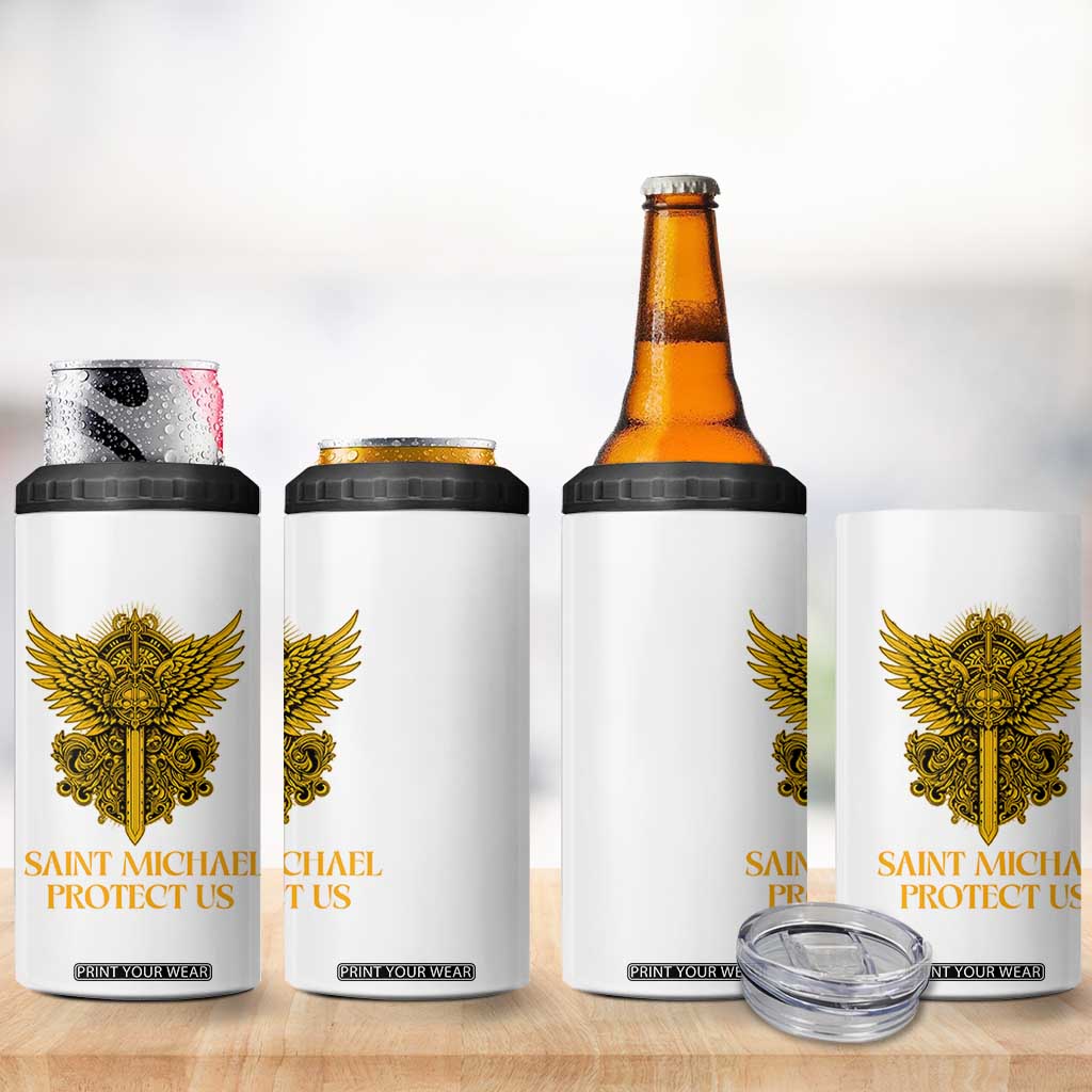 Vintage Catholic Saint Michael Protect Us 4 in 1 Can Cooler Tumbler Religious Gift TS12 Print Your Wear