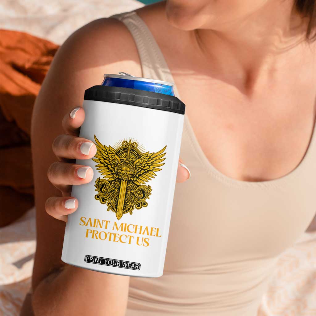 Vintage Catholic Saint Michael Protect Us 4 in 1 Can Cooler Tumbler Religious Gift TS12 Print Your Wear