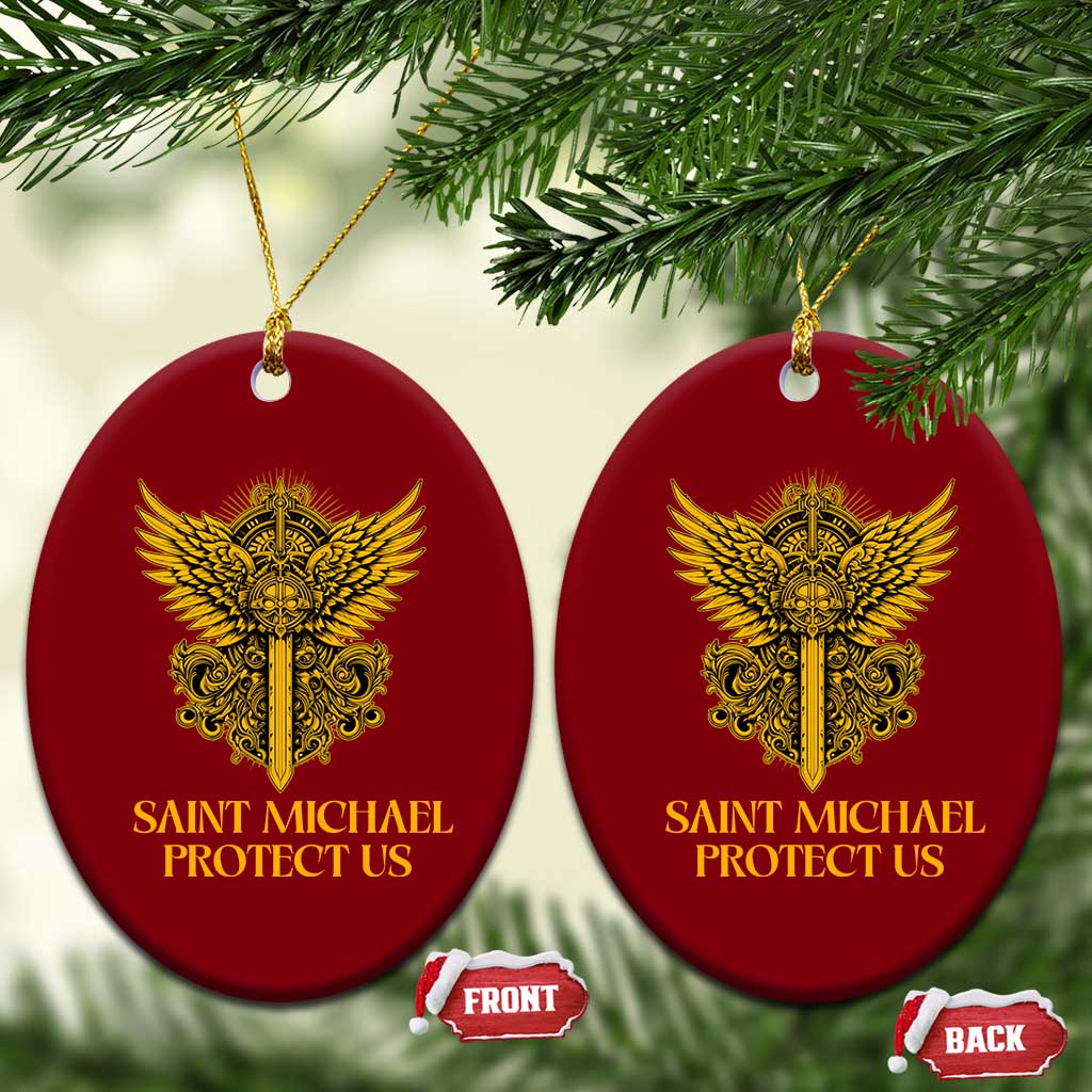 Vintage Catholic Saint Michael Protect Us Ceramic Ornament Religious Gift TS12 Print Your Wear