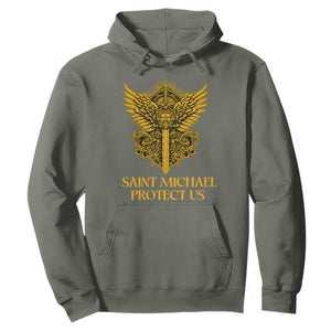 Vintage Catholic Saint Michael Protect Us Hoodie Religious Gift TS12 Military Green Print Your Wear