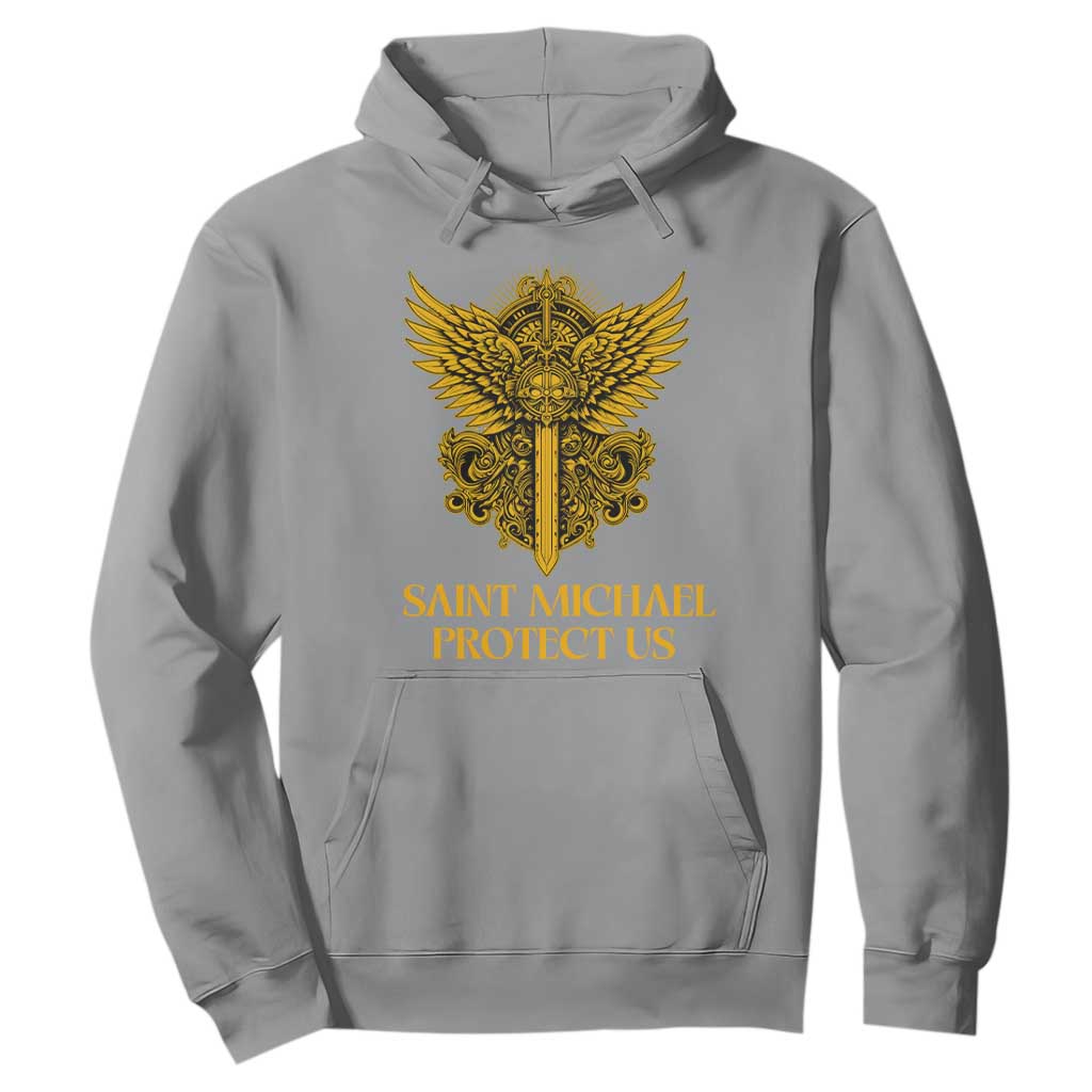 Vintage Catholic Saint Michael Protect Us Hoodie Religious Gift TS12 Sport Gray Print Your Wear