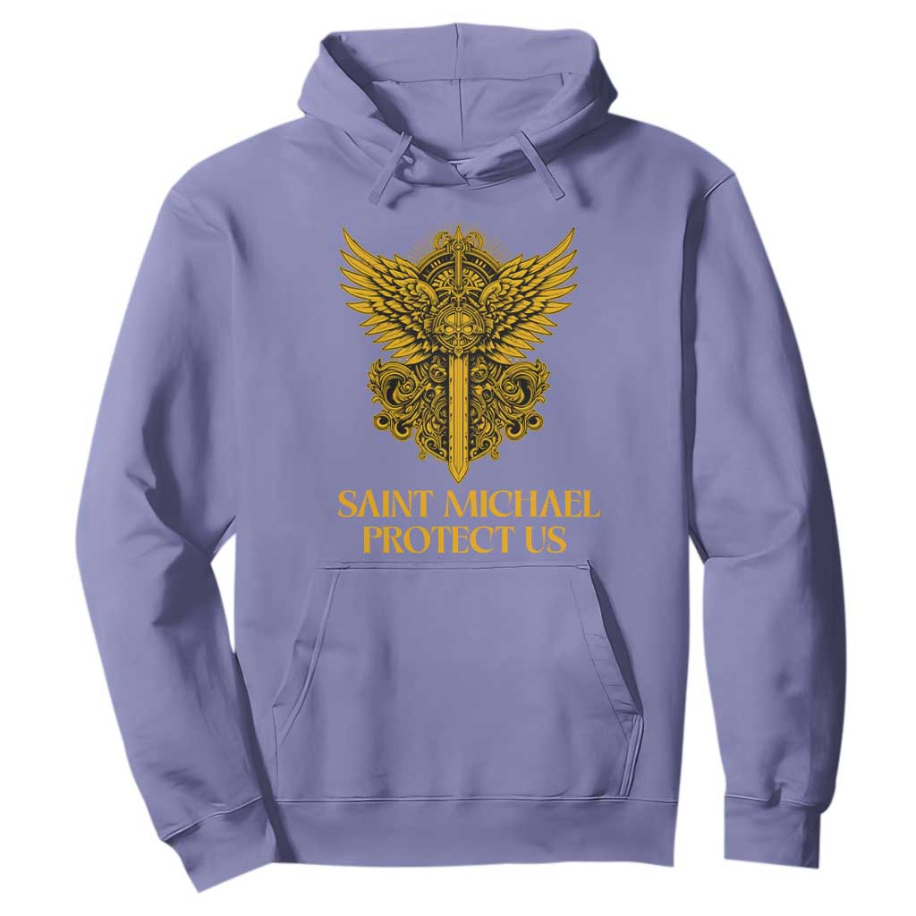 Vintage Catholic Saint Michael Protect Us Hoodie Religious Gift TS12 Violet Print Your Wear