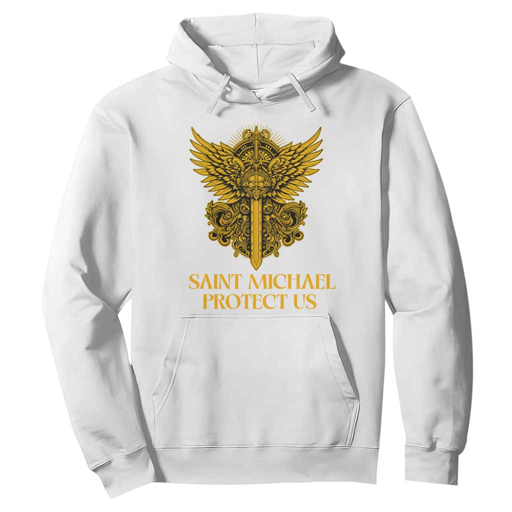 Vintage Catholic Saint Michael Protect Us Hoodie Religious Gift TS12 White Print Your Wear