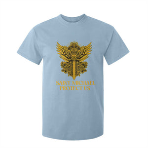 Vintage Catholic Saint Michael Protect Us T Shirt For Kid Religious Gift TS12 Light Blue Print Your Wear