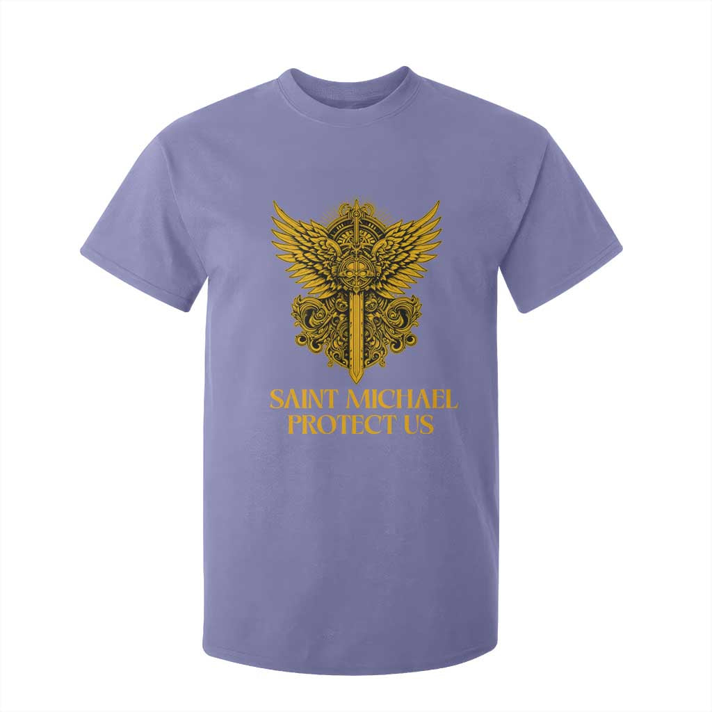 Vintage Catholic Saint Michael Protect Us T Shirt For Kid Religious Gift TS12 Violet Print Your Wear