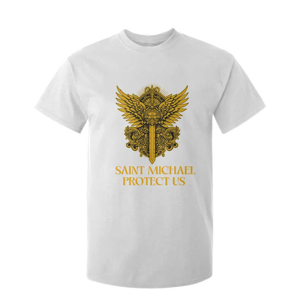 Vintage Catholic Saint Michael Protect Us T Shirt For Kid Religious Gift TS12 White Print Your Wear