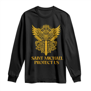 Vintage Catholic Saint Michael Protect Us Long Sleeve Shirt Religious Gift TS12 Black Print Your Wear