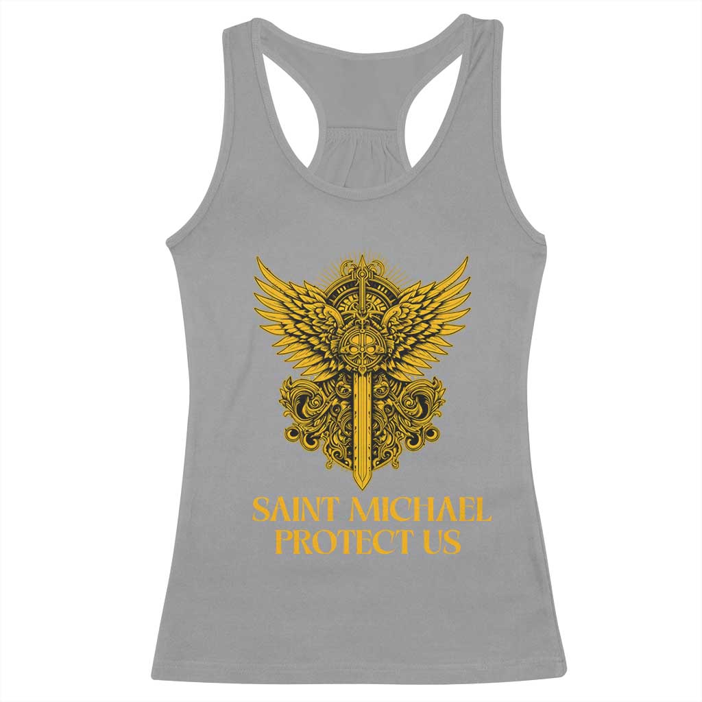 Vintage Catholic Saint Michael Protect Us Racerback Tank Top Religious Gift TS12 Sport Gray Print Your Wear