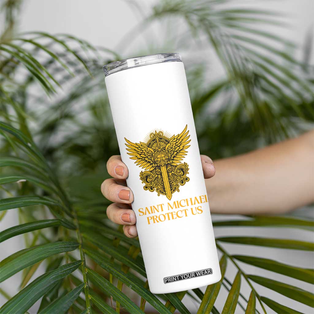Vintage Catholic Saint Michael Protect Us Skinny Tumbler Religious Gift TS12 Print Your Wear