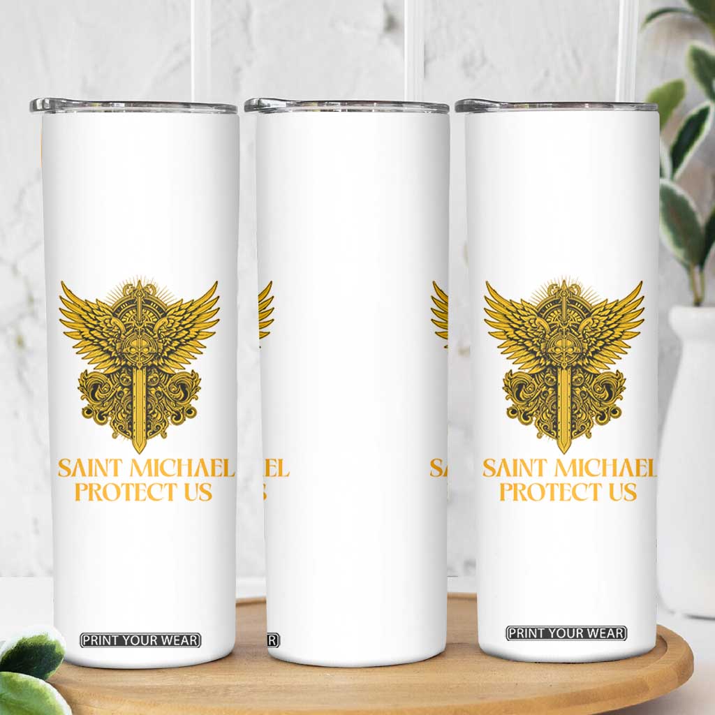Vintage Catholic Saint Michael Protect Us Skinny Tumbler Religious Gift TS12 Print Your Wear