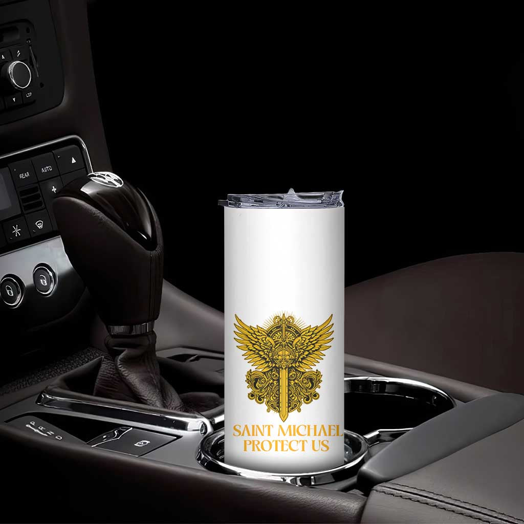 Vintage Catholic Saint Michael Protect Us Skinny Tumbler Religious Gift TS12 Print Your Wear