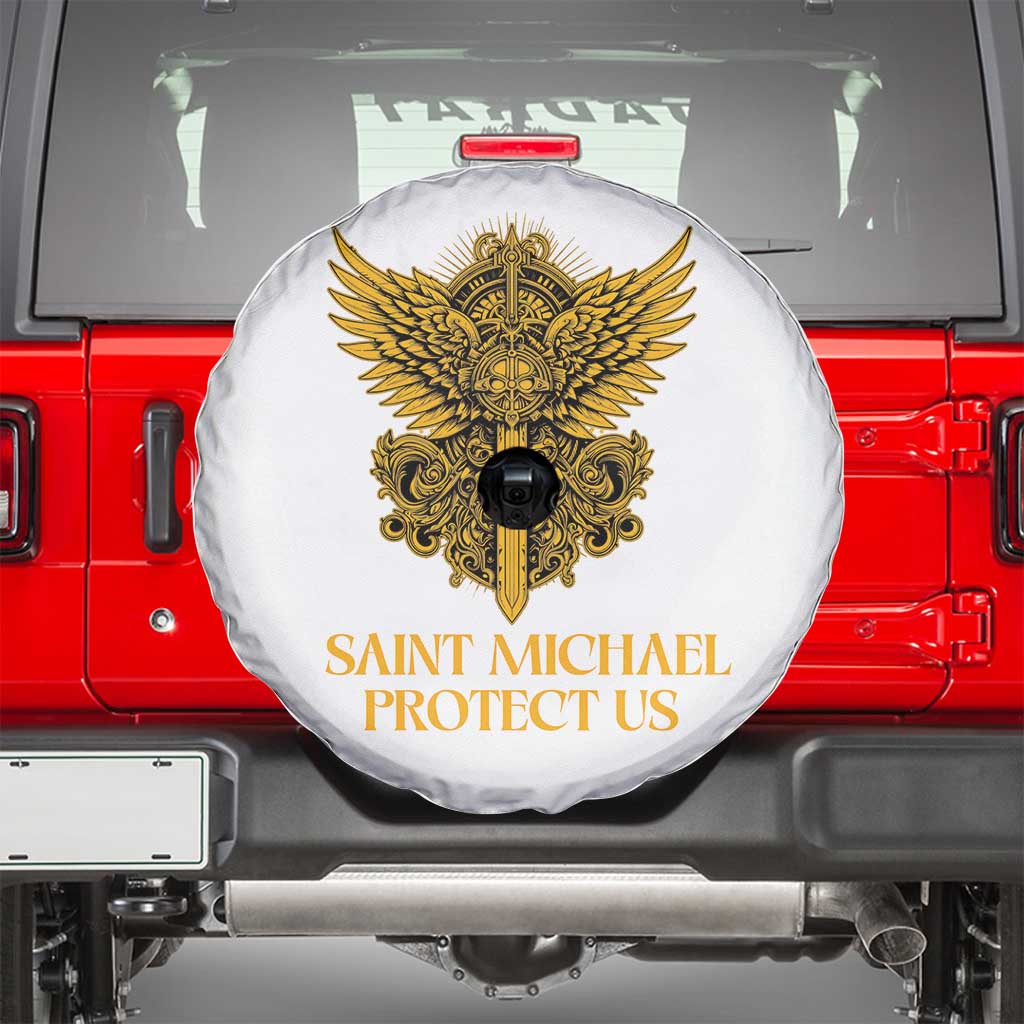 Vintage Catholic Saint Michael Protect Us Spare Tire Cover Religious Gift TS12 Black Print Your Wear