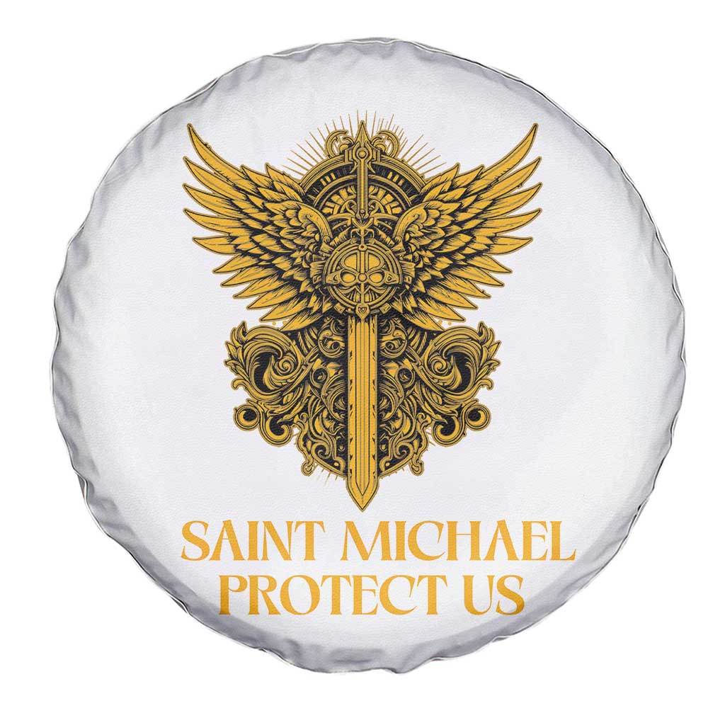 Vintage Catholic Saint Michael Protect Us Spare Tire Cover Religious Gift TS12 Print Your Wear