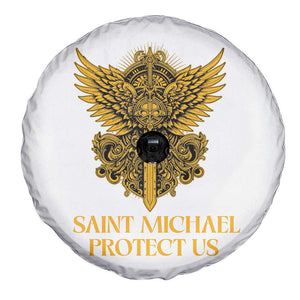 Vintage Catholic Saint Michael Protect Us Spare Tire Cover Religious Gift TS12 Print Your Wear