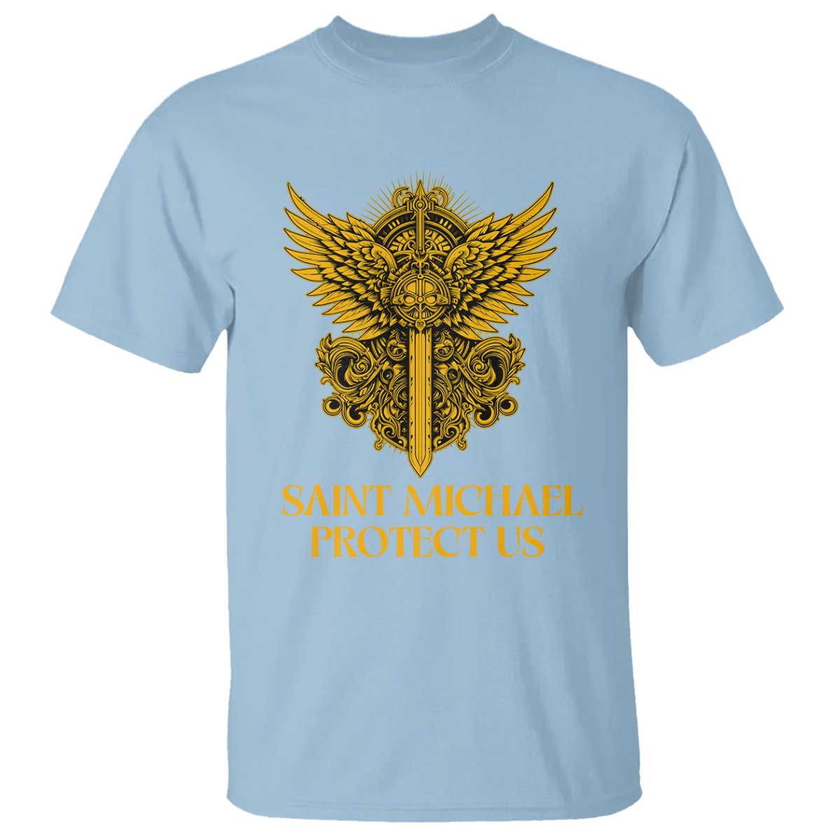 Vintage Catholic Saint Michael Protect Us T Shirt Religious Gift TS12 Light Blue Print Your Wear
