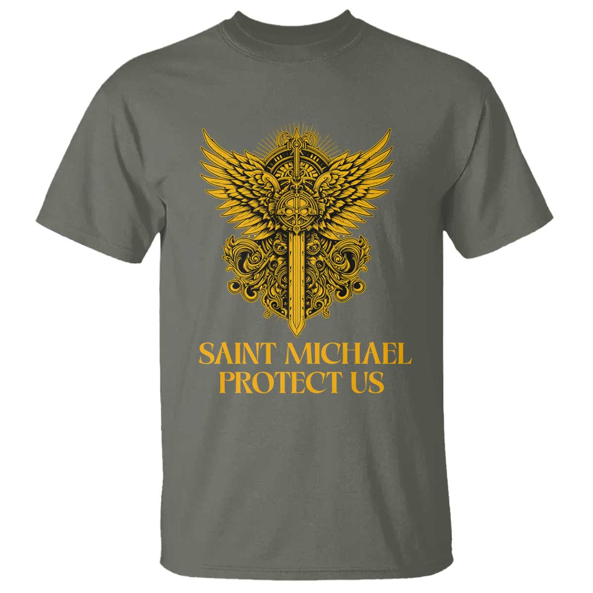Vintage Catholic Saint Michael Protect Us T Shirt Religious Gift TS12 Military Green Print Your Wear