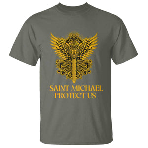 Vintage Catholic Saint Michael Protect Us T Shirt Religious Gift TS12 Military Green Print Your Wear
