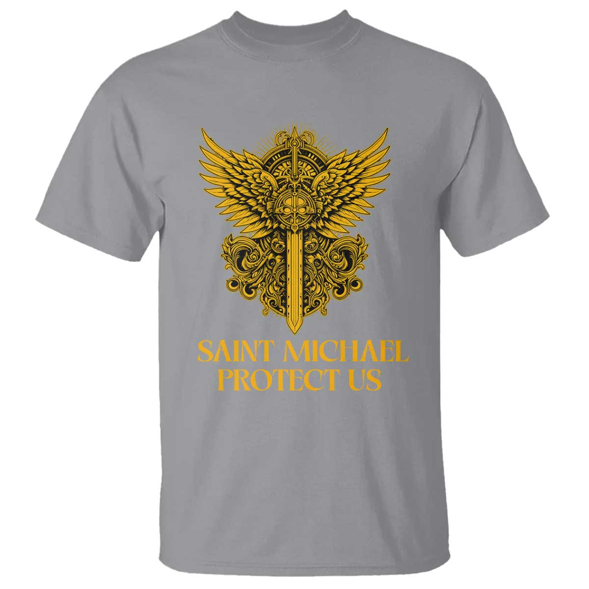 Vintage Catholic Saint Michael Protect Us T Shirt Religious Gift TS12 Sport Gray Print Your Wear