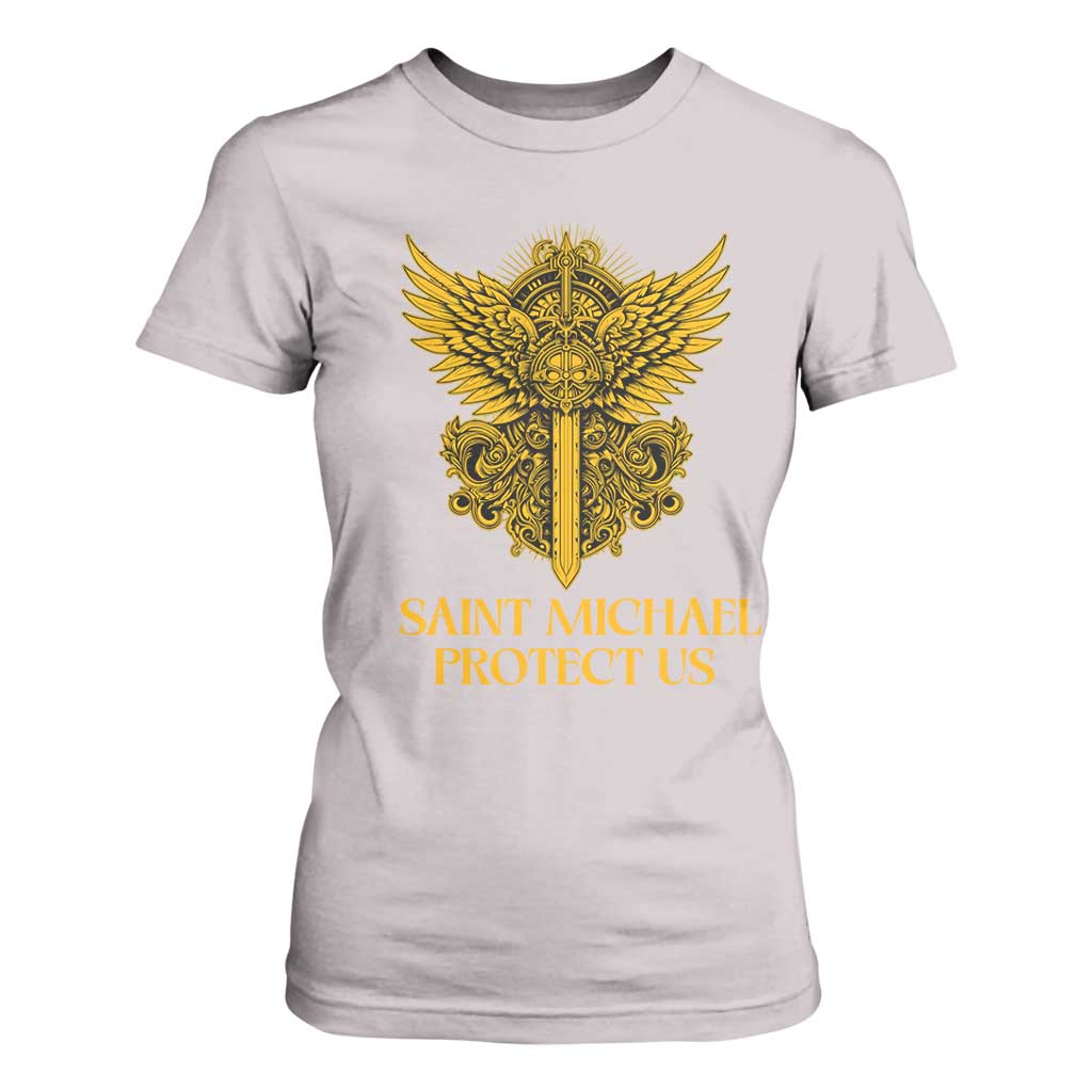 Vintage Catholic Saint Michael Protect Us T Shirt For Women Religious Gift TS12 Ice Gray Print Your Wear