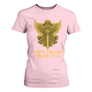 Vintage Catholic Saint Michael Protect Us T Shirt For Women Religious Gift TS12 Light Pink Print Your Wear