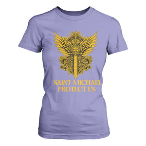 Vintage Catholic Saint Michael Protect Us T Shirt For Women Religious Gift TS12 Violet Print Your Wear