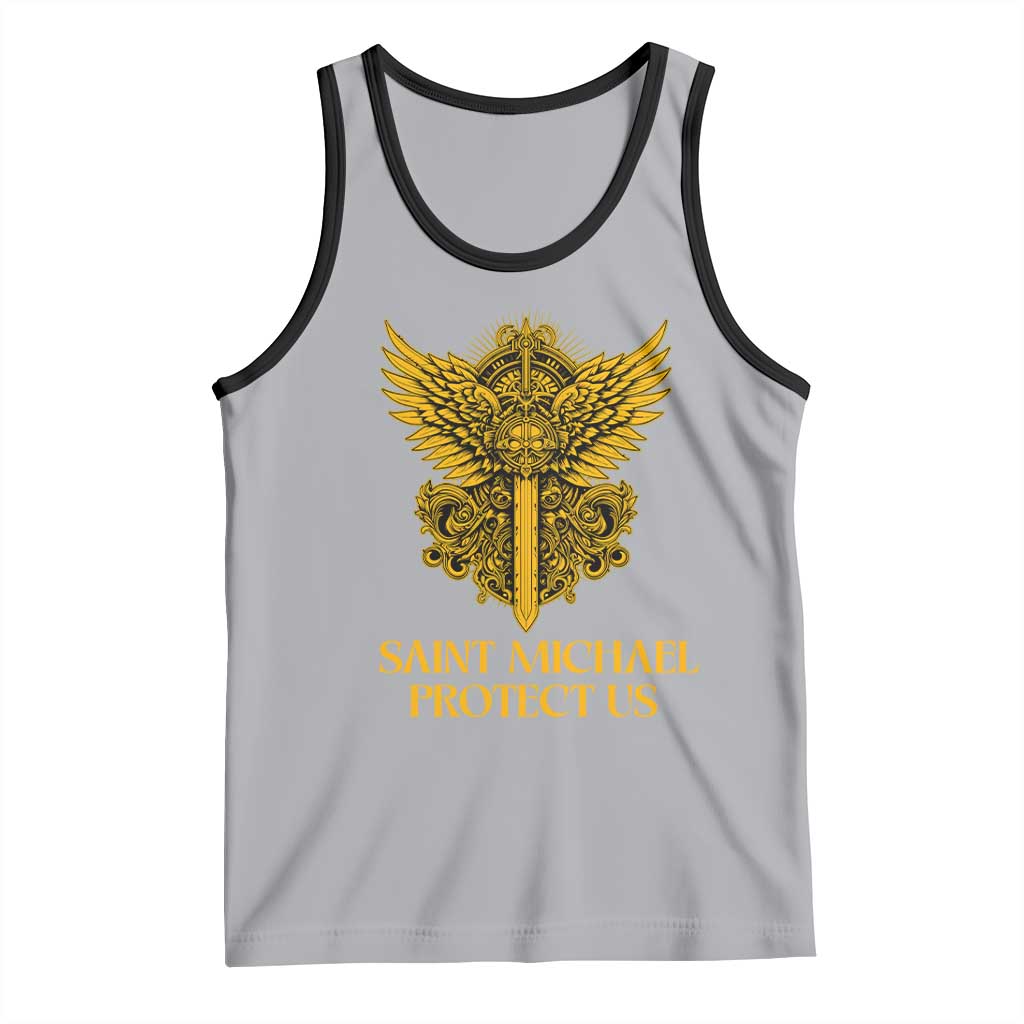 Vintage Catholic Saint Michael Protect Us Tank Top Religious Gift TS12 Athletic Heather Black Print Your Wear