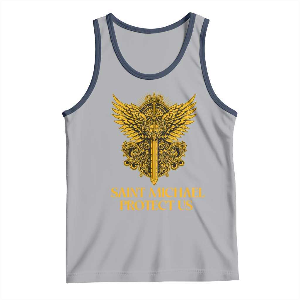 Vintage Catholic Saint Michael Protect Us Tank Top Religious Gift TS12 Athletic Heather Navy Print Your Wear