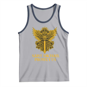 Vintage Catholic Saint Michael Protect Us Tank Top Religious Gift TS12 Athletic Heather Navy Print Your Wear