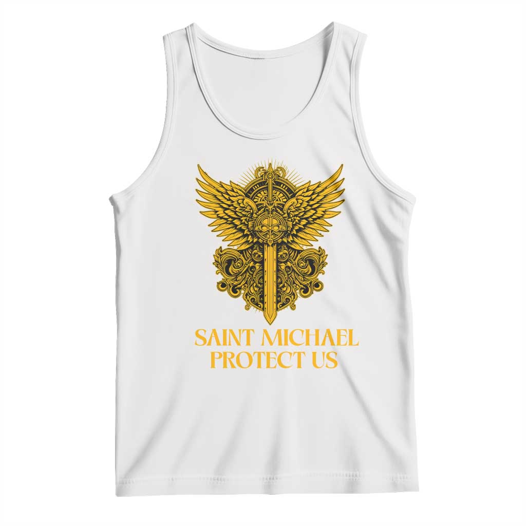Vintage Catholic Saint Michael Protect Us Tank Top Religious Gift TS12 White Print Your Wear