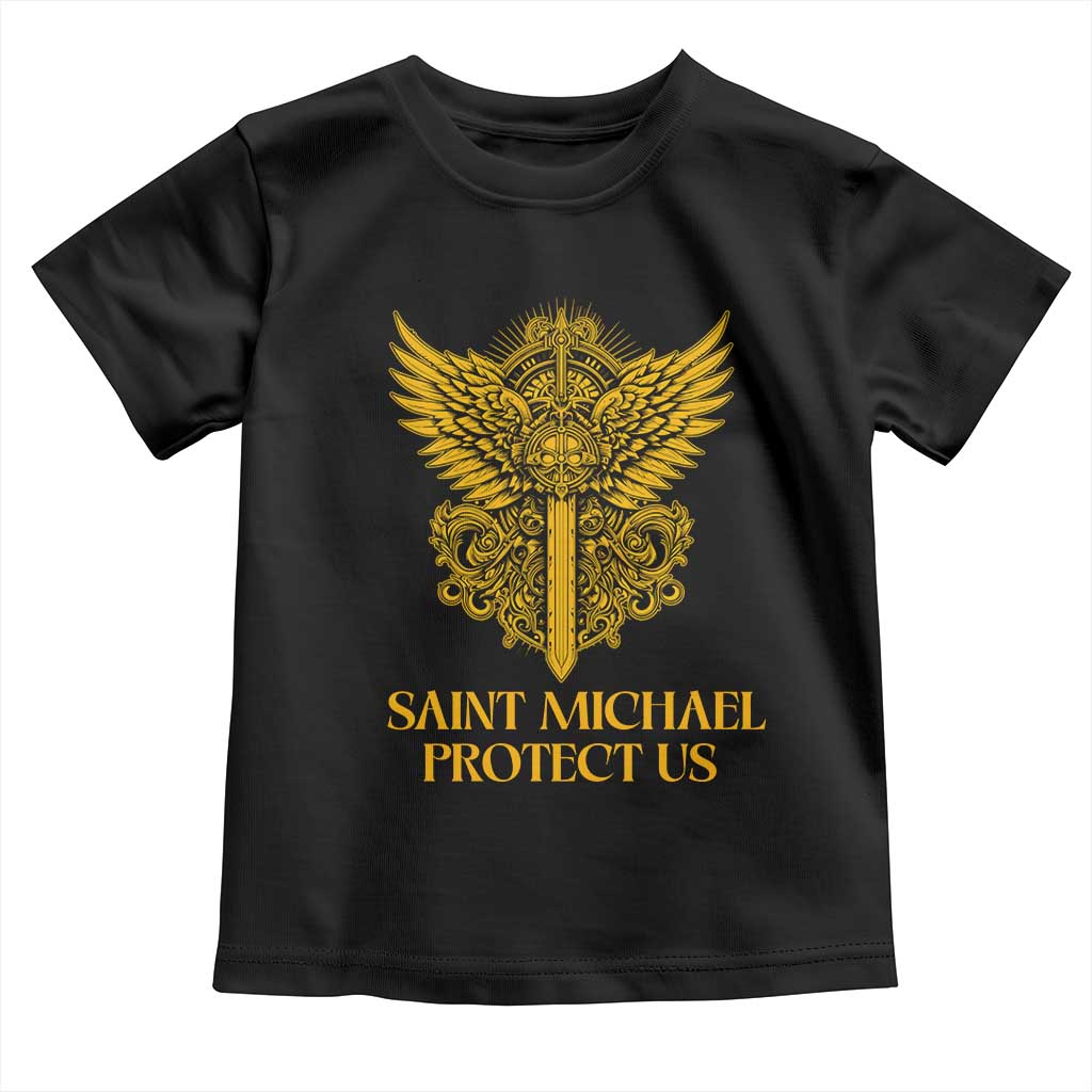 Vintage Catholic Saint Michael Protect Us Toddler T Shirt Religious Gift TS12 Black Print Your Wear