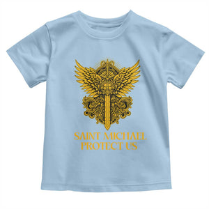 Vintage Catholic Saint Michael Protect Us Toddler T Shirt Religious Gift TS12 Light Blue Print Your Wear