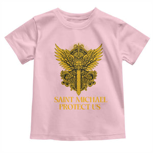 Vintage Catholic Saint Michael Protect Us Toddler T Shirt Religious Gift TS12 Light Pink Print Your Wear