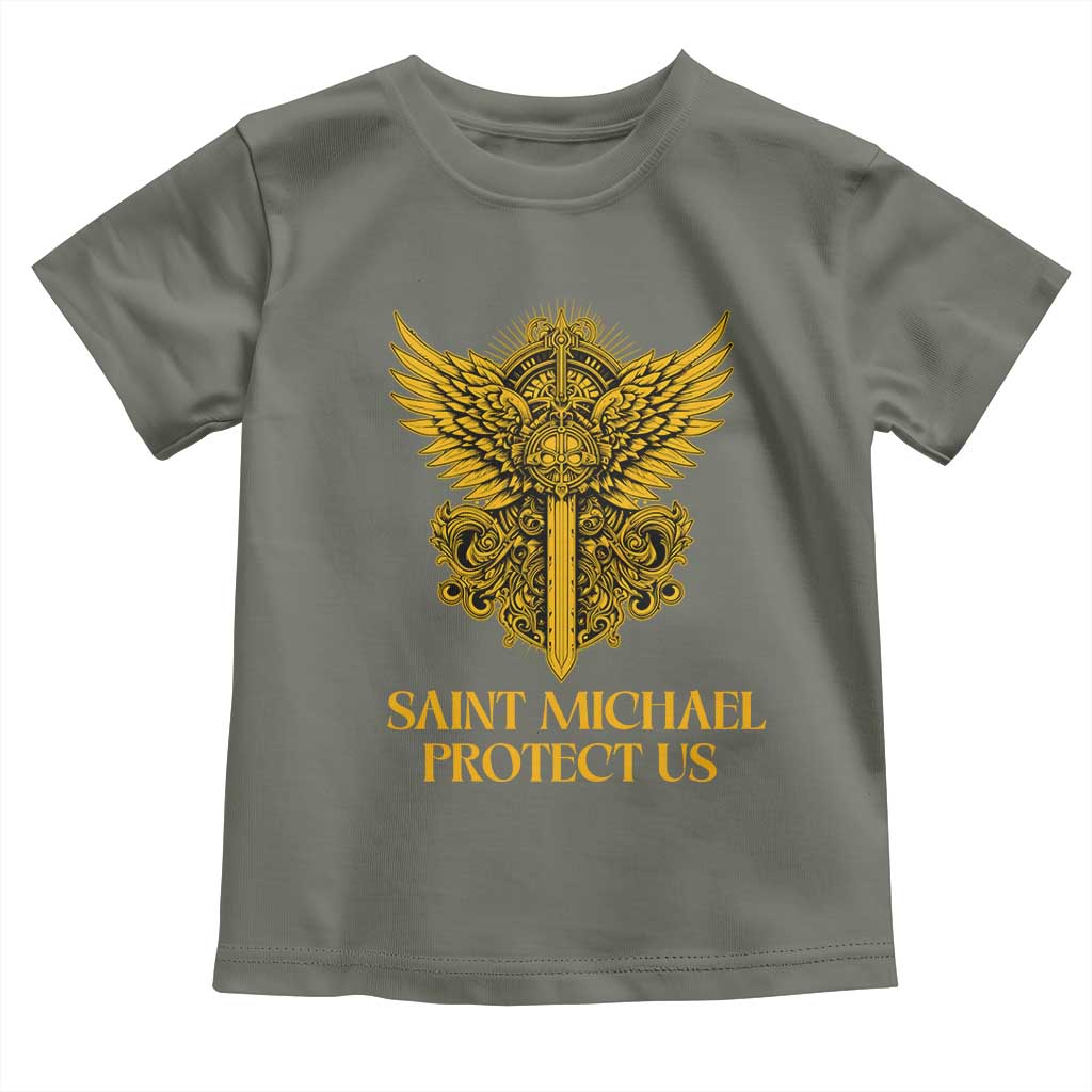 Vintage Catholic Saint Michael Protect Us Toddler T Shirt Religious Gift TS12 Military Green Print Your Wear