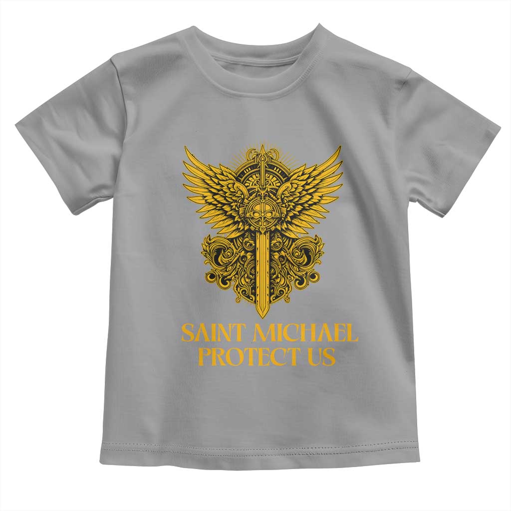 Vintage Catholic Saint Michael Protect Us Toddler T Shirt Religious Gift TS12 Sport Gray Print Your Wear