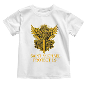 Vintage Catholic Saint Michael Protect Us Toddler T Shirt Religious Gift TS12 White Print Your Wear