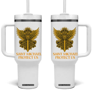 Vintage Catholic Saint Michael Protect Us Tumbler With Handle Religious Gift TS12 One Size: 40 oz White Print Your Wear