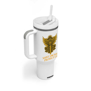 Vintage Catholic Saint Michael Protect Us Tumbler With Handle Religious Gift TS12 Print Your Wear