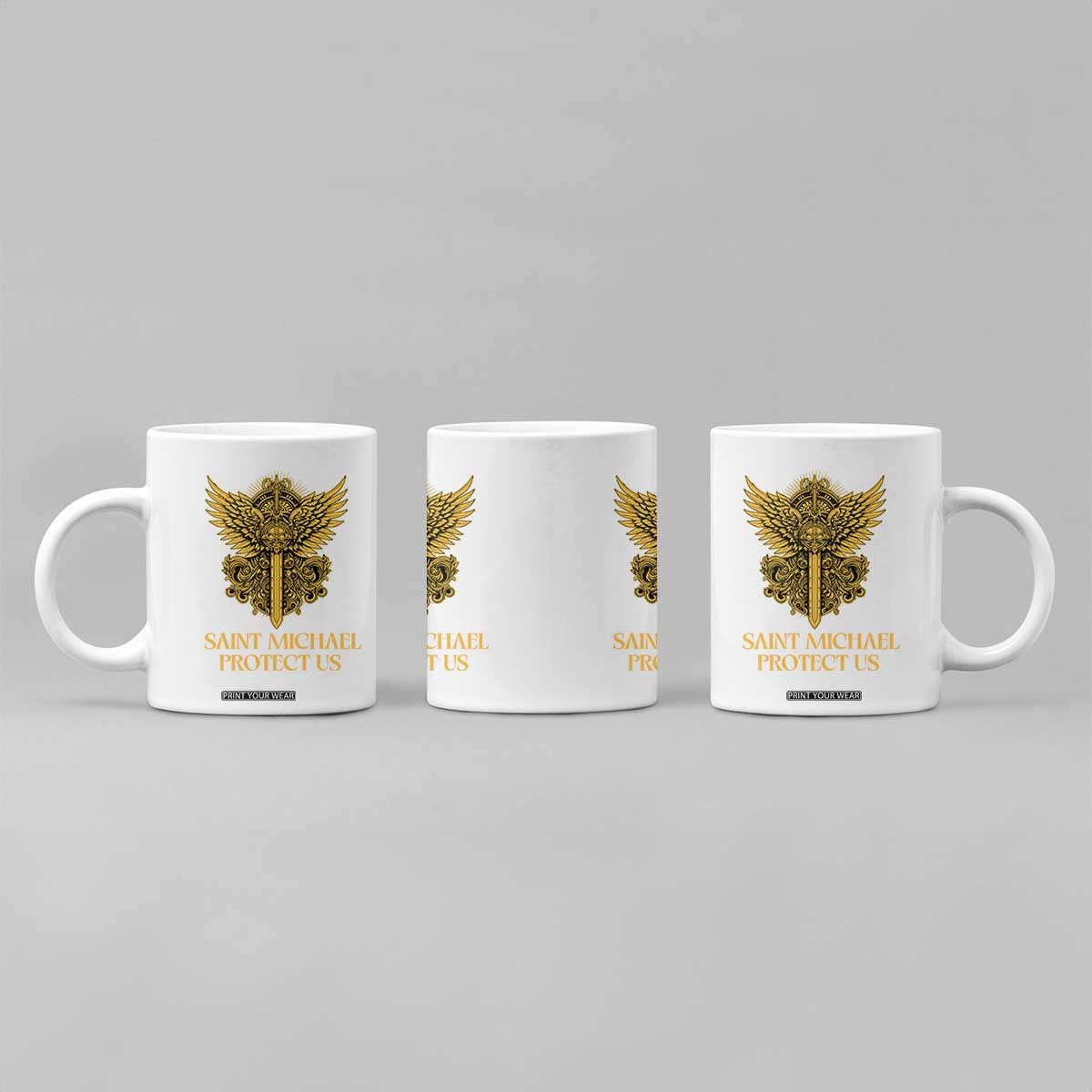 Vintage Catholic Saint Michael Protect Us Coffee Mug Religious Gift TS12 Print Your Wear
