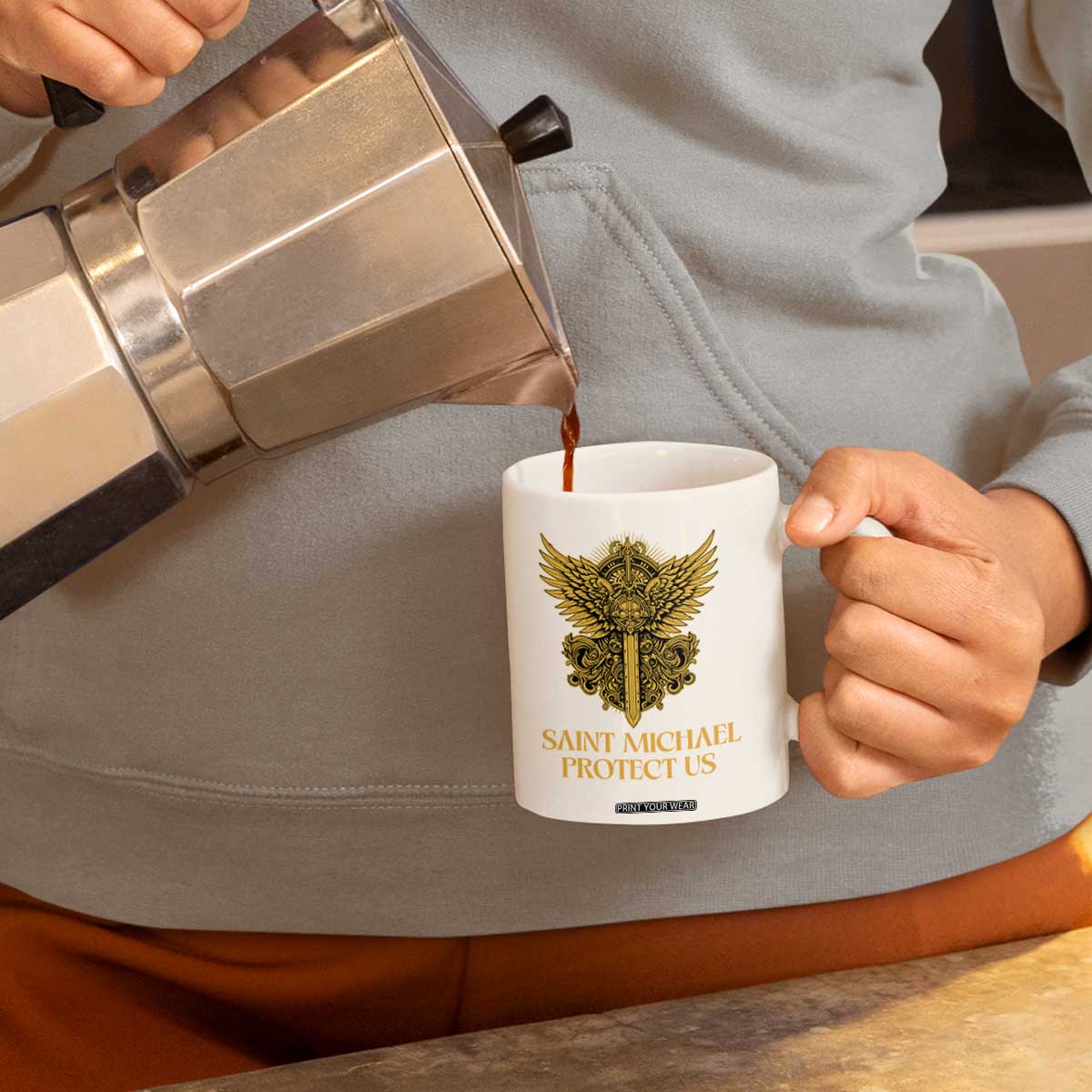 Vintage Catholic Saint Michael Protect Us Coffee Mug Religious Gift TS12 Print Your Wear