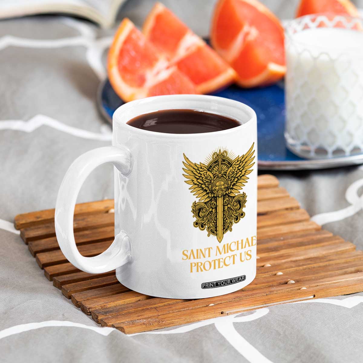 Vintage Catholic Saint Michael Protect Us Coffee Mug Religious Gift TS12 Print Your Wear
