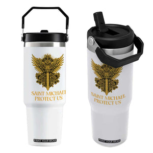 Vintage Catholic Saint Michael Protect Us Flip Straw Tumbler Religious Gift TS12 One Size: 30 oz White Print Your Wear