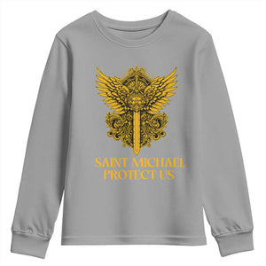 Vintage Catholic Saint Michael Protect Us Youth Sweatshirt Religious Gift TS12 Sport Gray Print Your Wear