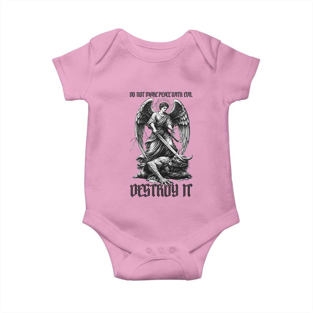 Do Not Make Peace With Evil Baby Onesie Archangel Saint Michael TS12 Light Pink Print Your Wear