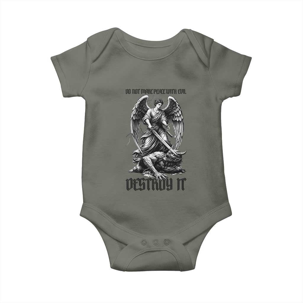 Do Not Make Peace With Evil Baby Onesie Archangel Saint Michael TS12 Military Green Print Your Wear