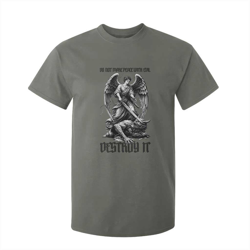 Do Not Make Peace With Evil T Shirt For Kid Archangel Saint Michael TS12 Military Green Print Your Wear