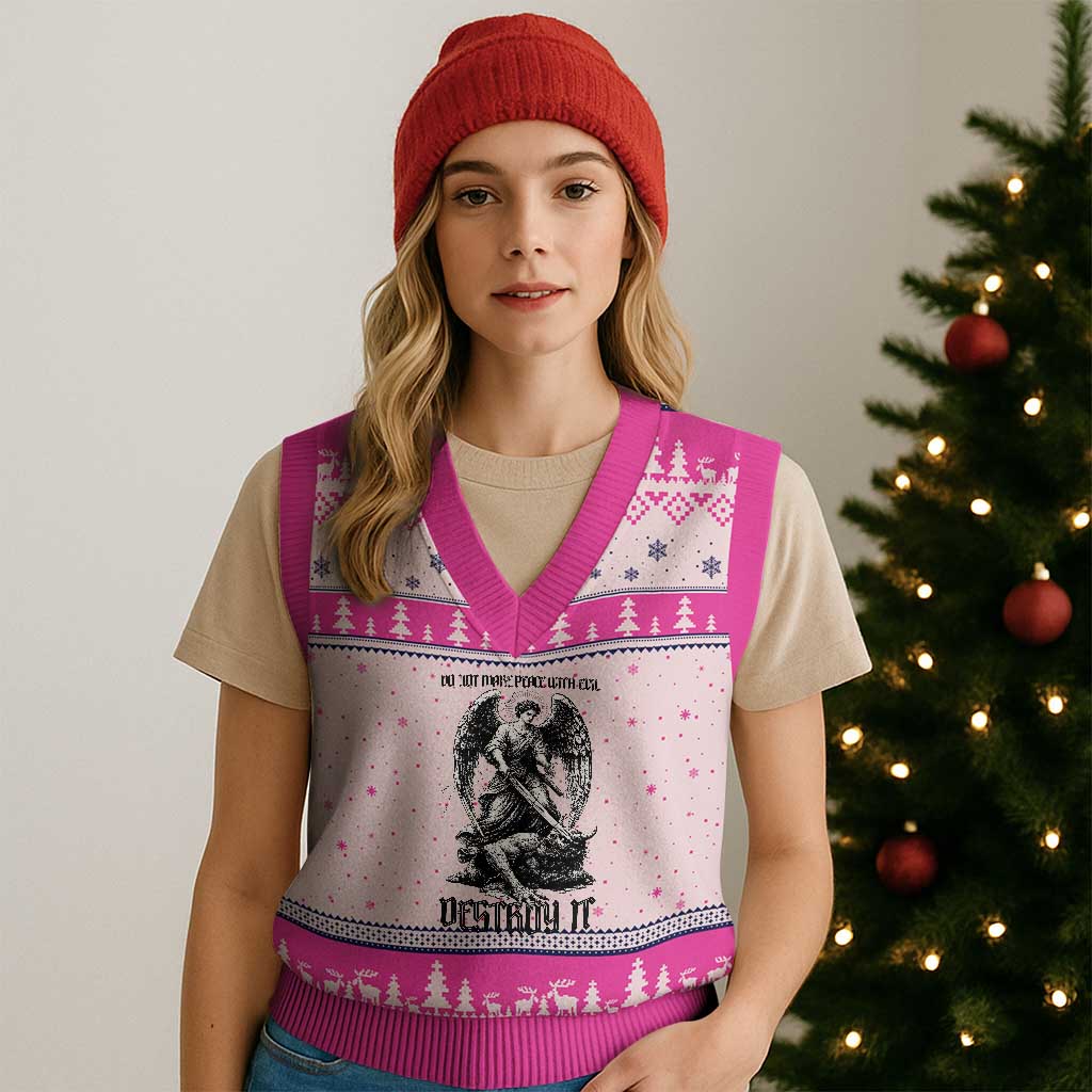 Do Not Make Peace With Evil V-Neck Knit Sweater Vest Archangel Saint Michael TS12 Hot Pink Print Your Wear